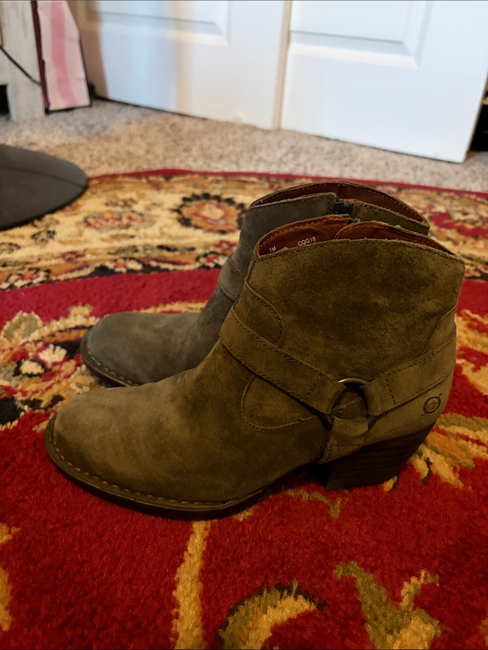 Born Olive Green Suede Ankle Booties with Buckle